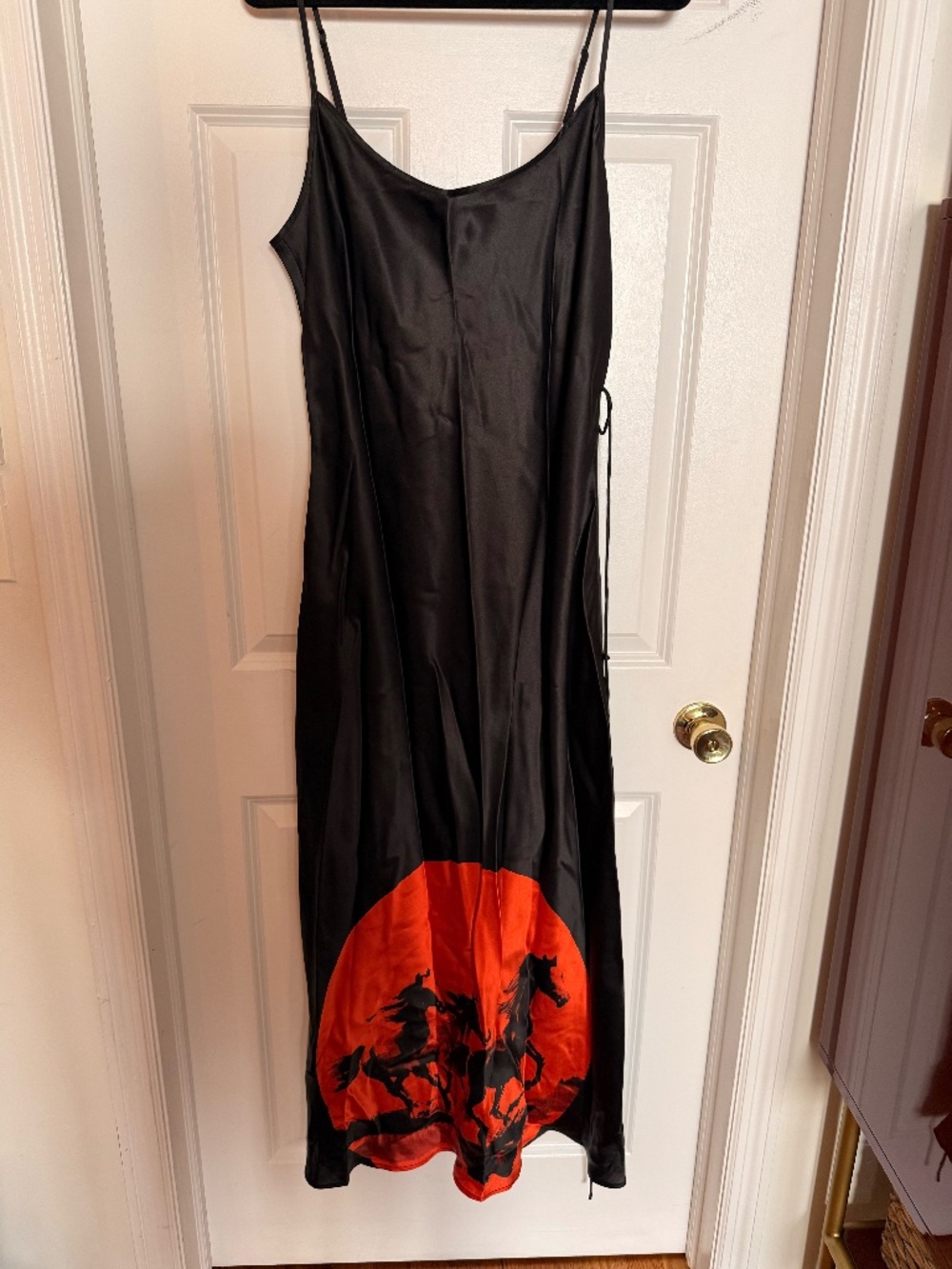 NWT SILK LAUNDRY Black Red Graphic Horse Silk Slip Dress Midi Size XL